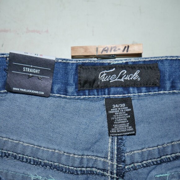 NEW True Luck Straight Leg Jeans Men's Size 34x30 Thick Stitch Embroidered BKE - Picture 7 of 10